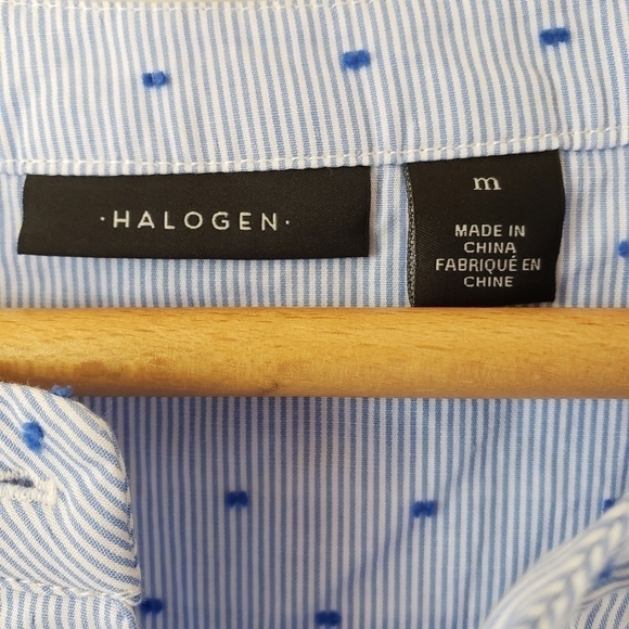 Halogen | Blue Stripe & Dot Print Popover Top Size Medium - Picture 3 of 6